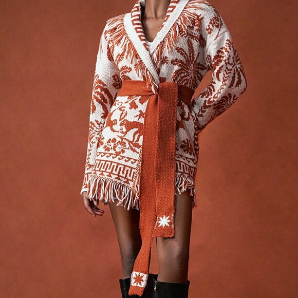 Multicolor Elegant Womens V-Neck Belted Sweater Cardigan - Picture 5 of 6